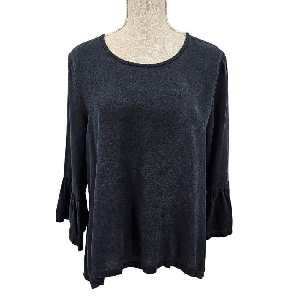Bryn Walker Black Boxy Lagenlook Oversized Flared Sleeve Top Women's L Artsy